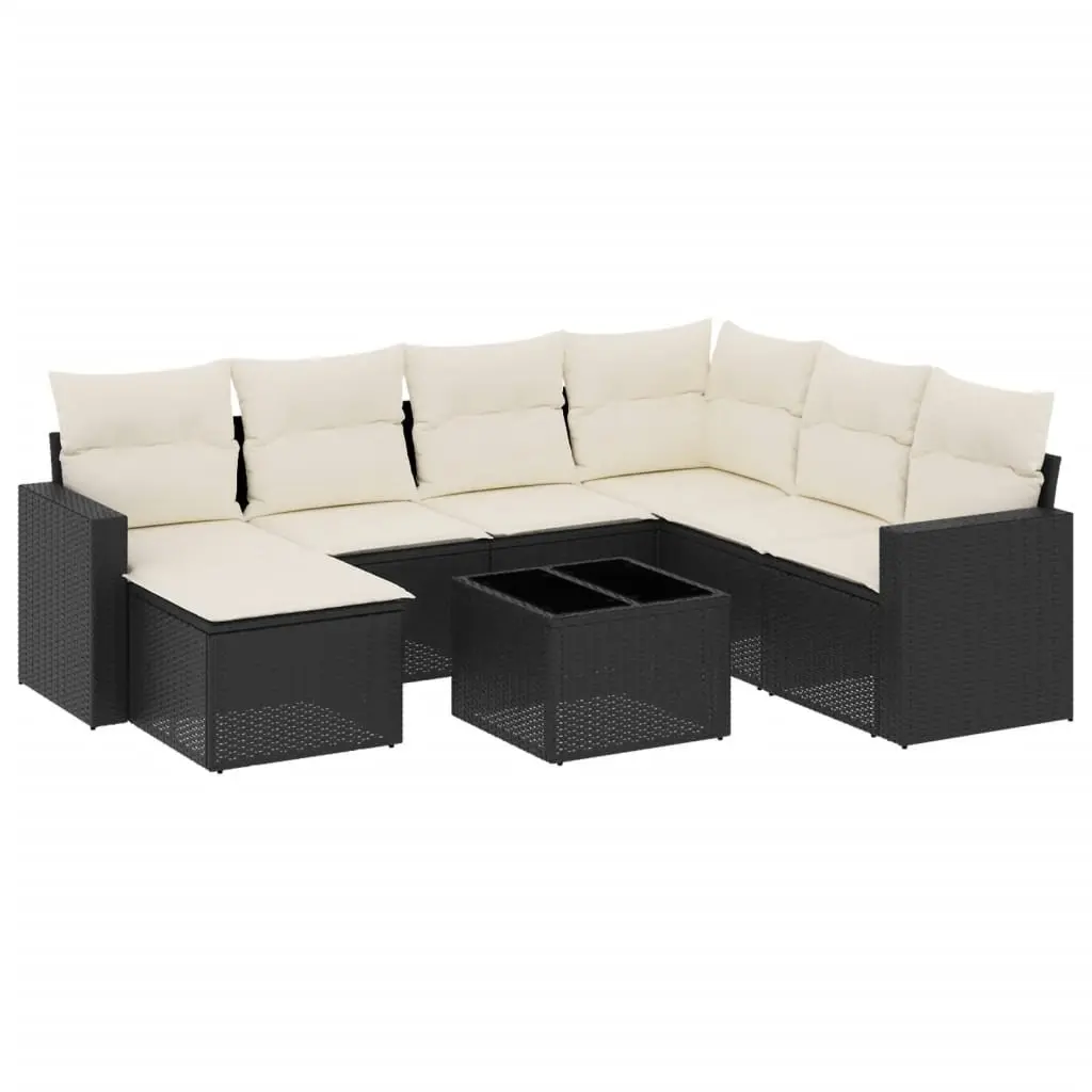 Outdoor Sofa Set 8 Piece Garden Furniture Black Poly Rattan with Cushions