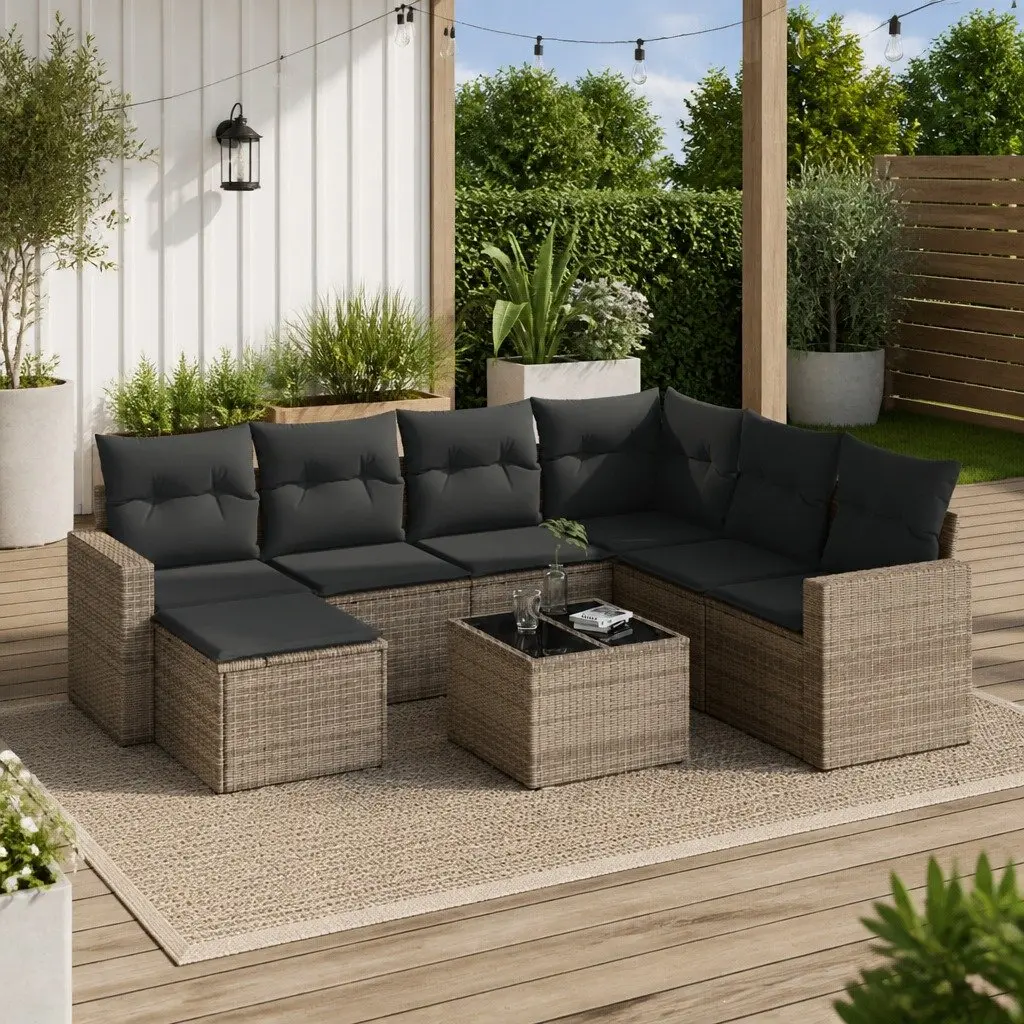 Garden Sofa Set 8 Piece Outdoor Furniture Modular Seating Grey Poly Rattan