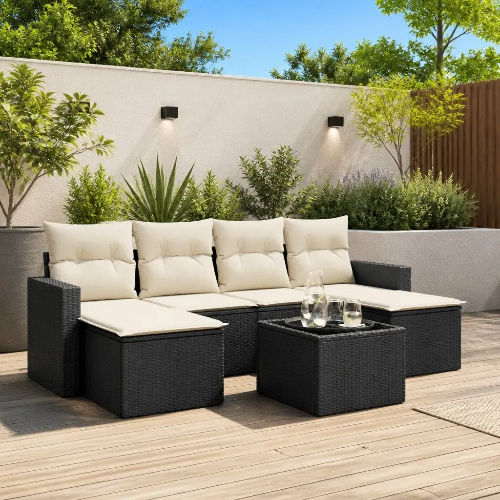 7 Piece Garden Sofa Set Outdoor Patio Furniture Cushions Glass Table Black