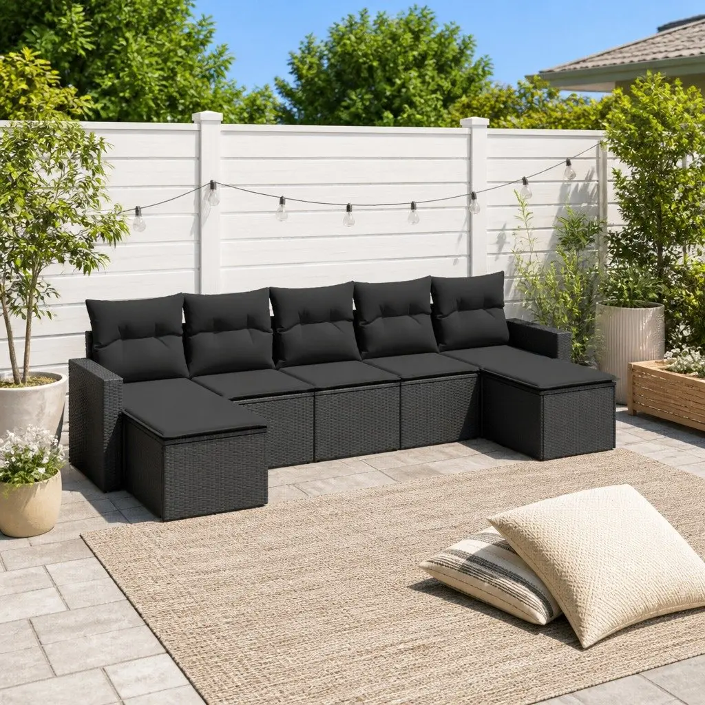 7 Piece Garden Sofa Set Outdoor Furniture Modular Black with Cushions