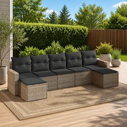 Warm and Inviting 7 Piece Grey Garden Sofa Set with Cushions