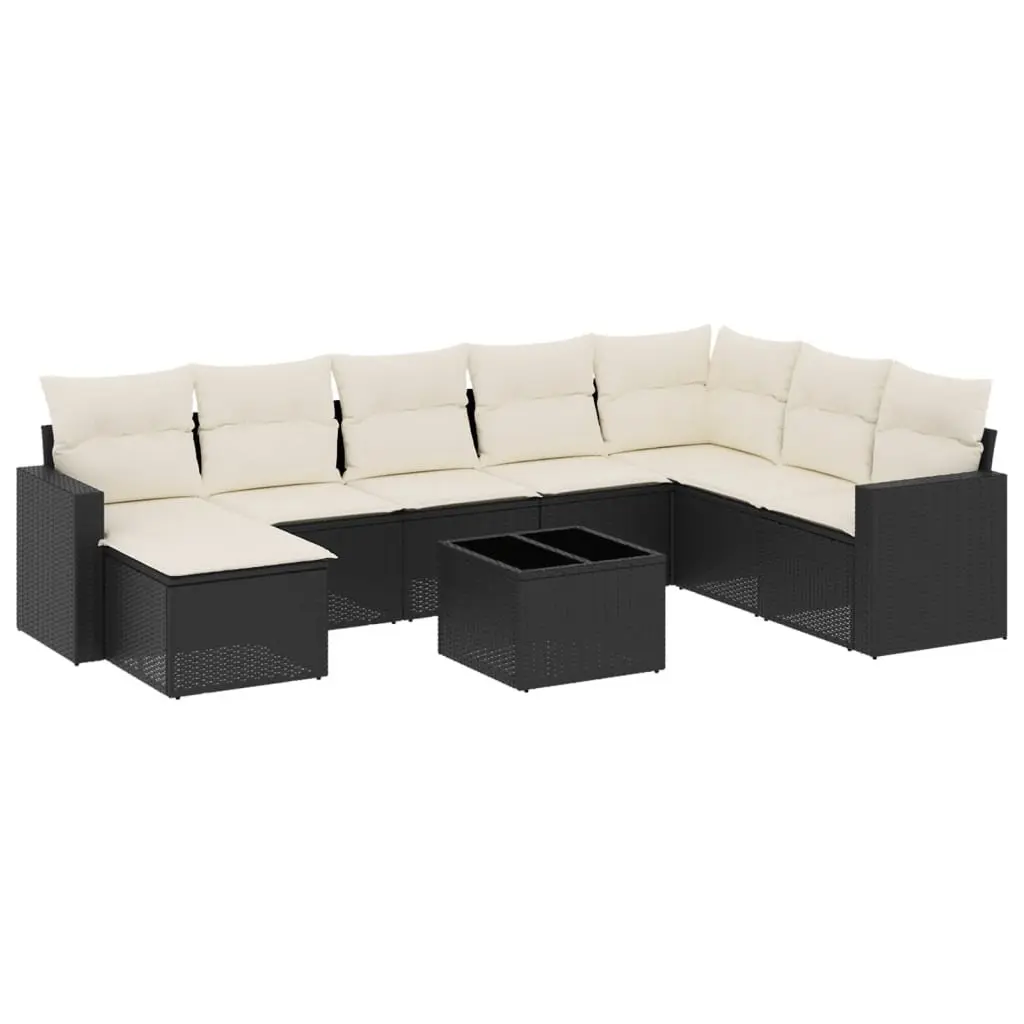 9 Piece Garden Sofa Set Outdoor Patio Furniture Black Poly Rattan with Cushions