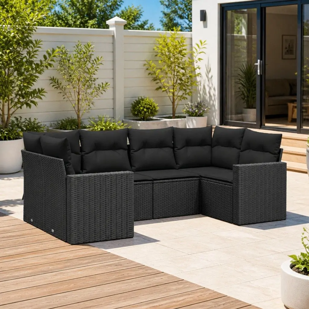 6 Piece Garden Sofa Set Outdoor Furniture Patio Conversation Black PE Rattan