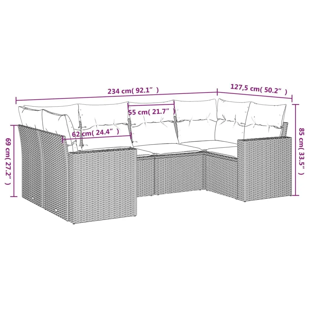 6 Piece Garden Sofa Set Outdoor Furniture Patio Conversation Black PE Rattan