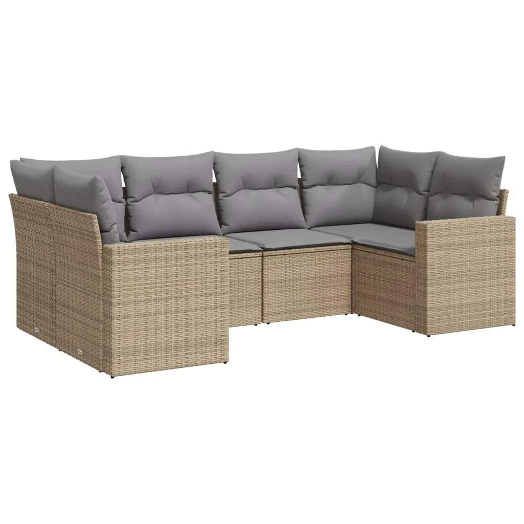 Garden Sofa Set 6 Piece Outdoor Furniture Patio Beige Poly Rattan with Cushions