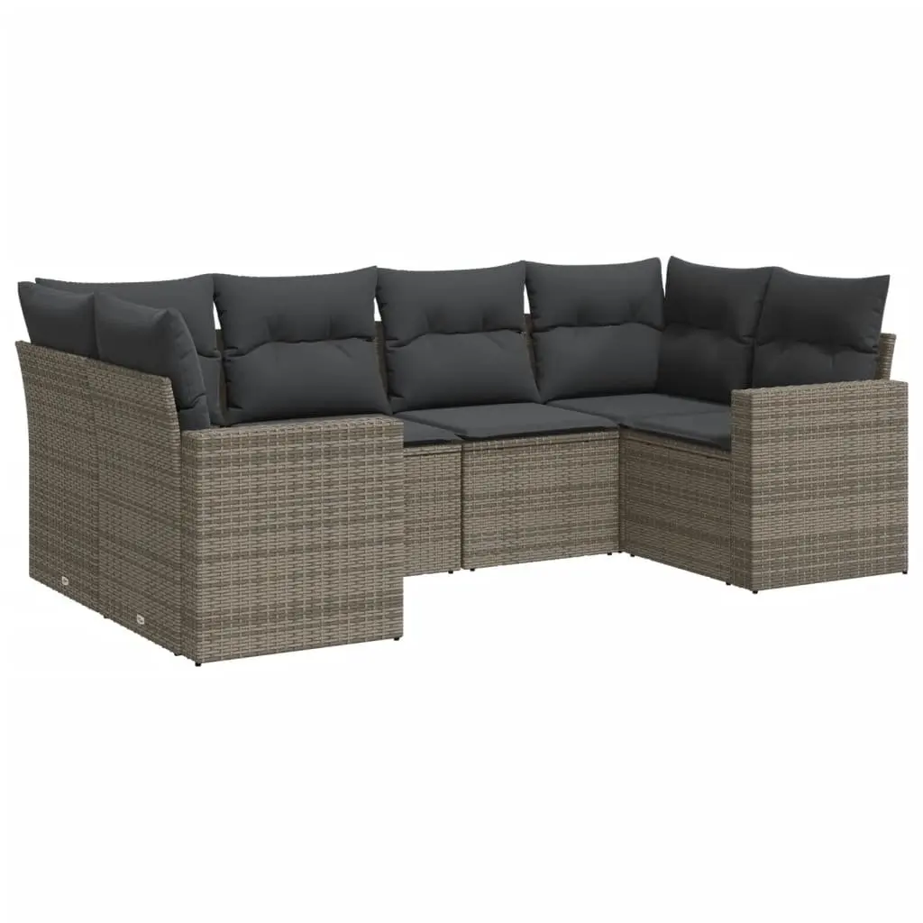 Garden Sofa Set 6 Piece Grey Poly Rattan Outdoor Furniture Patio