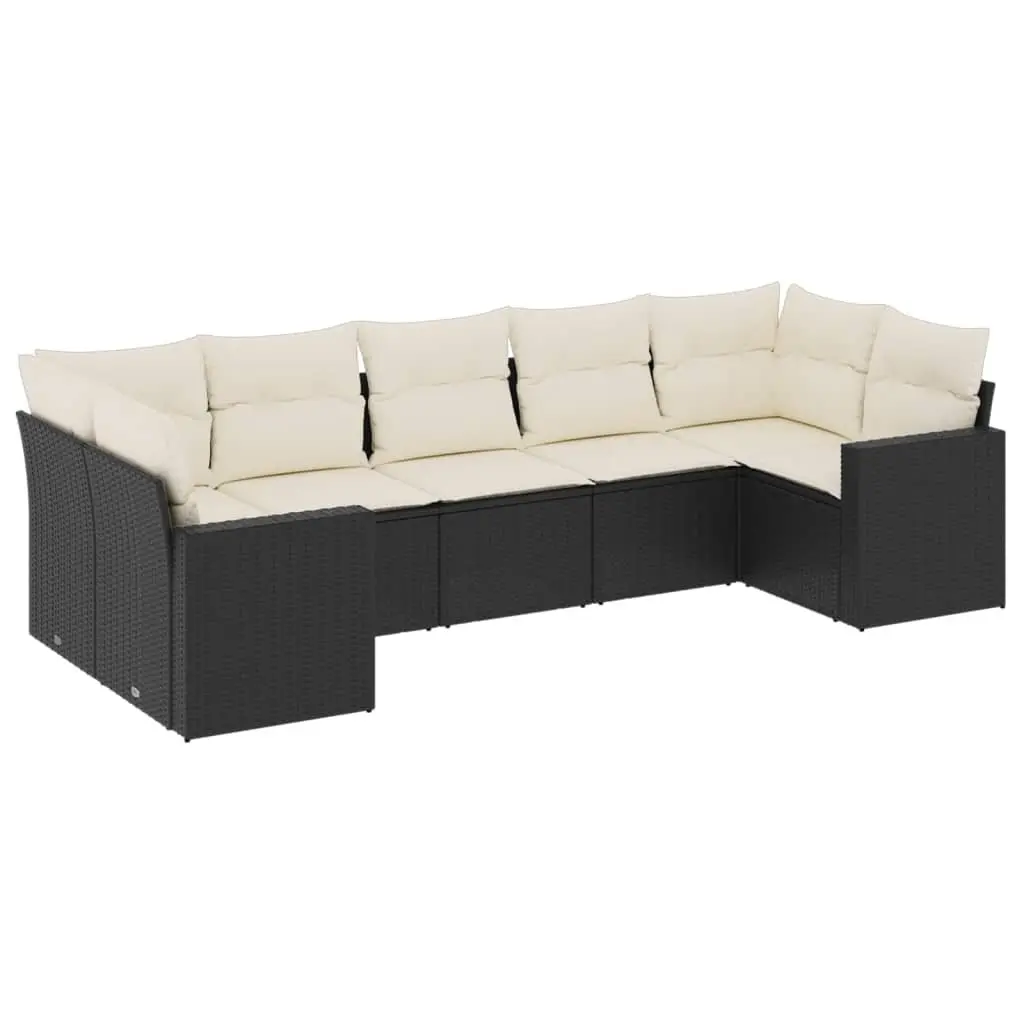 7 Piece Garden Sofa Set Outdoor Furniture Black Poly Rattan Cushions