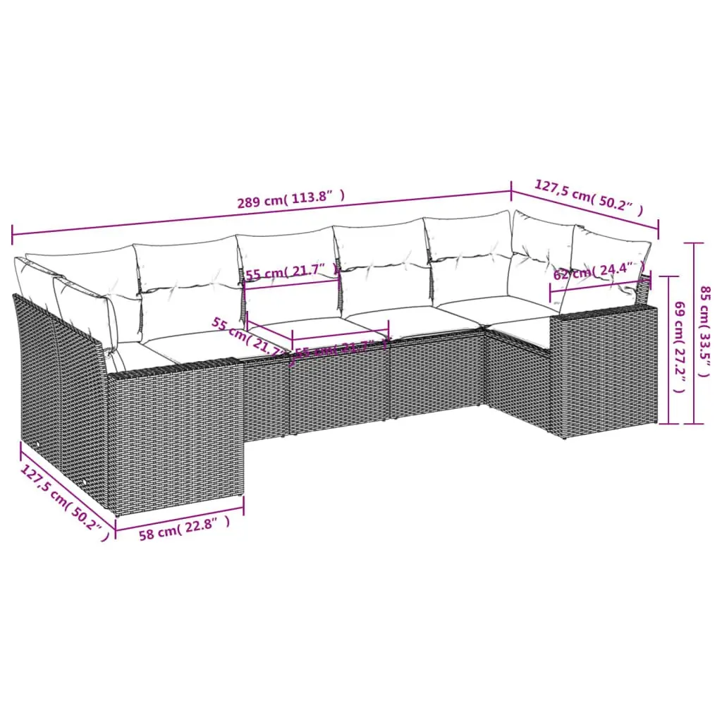 7 Piece Garden Sofa Set Outdoor Patio Furniture Beige Poly Rattan Cushions