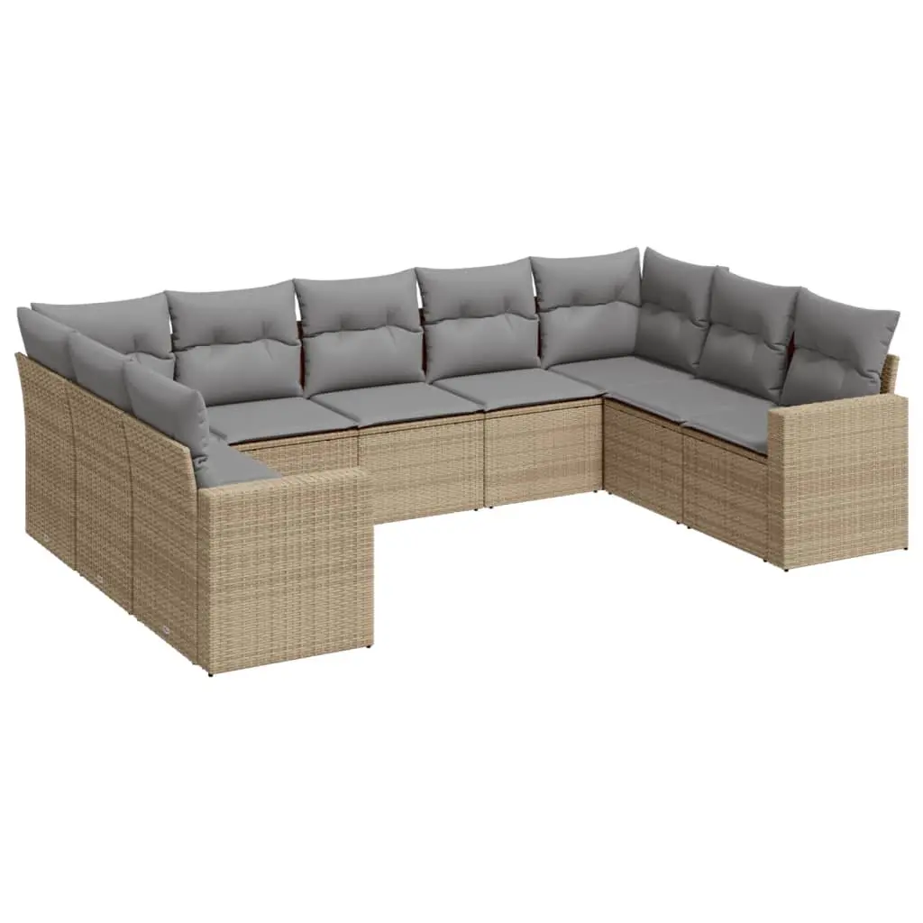 Garden Sofa Set 9 Piece Outdoor Furniture Modular Beige Poly Rattan Patio Lounge