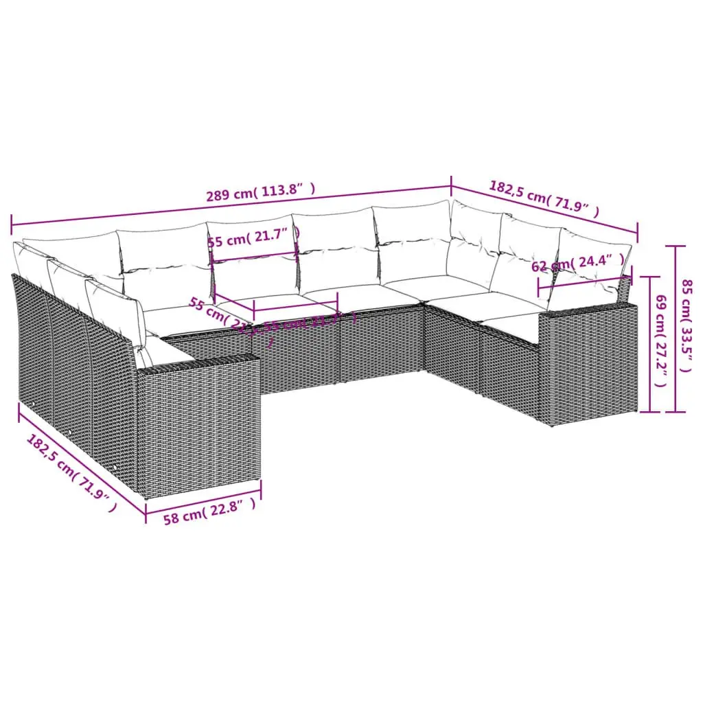 Garden Sofa Set Outdoor Furniture 9 Piece Modular Grey