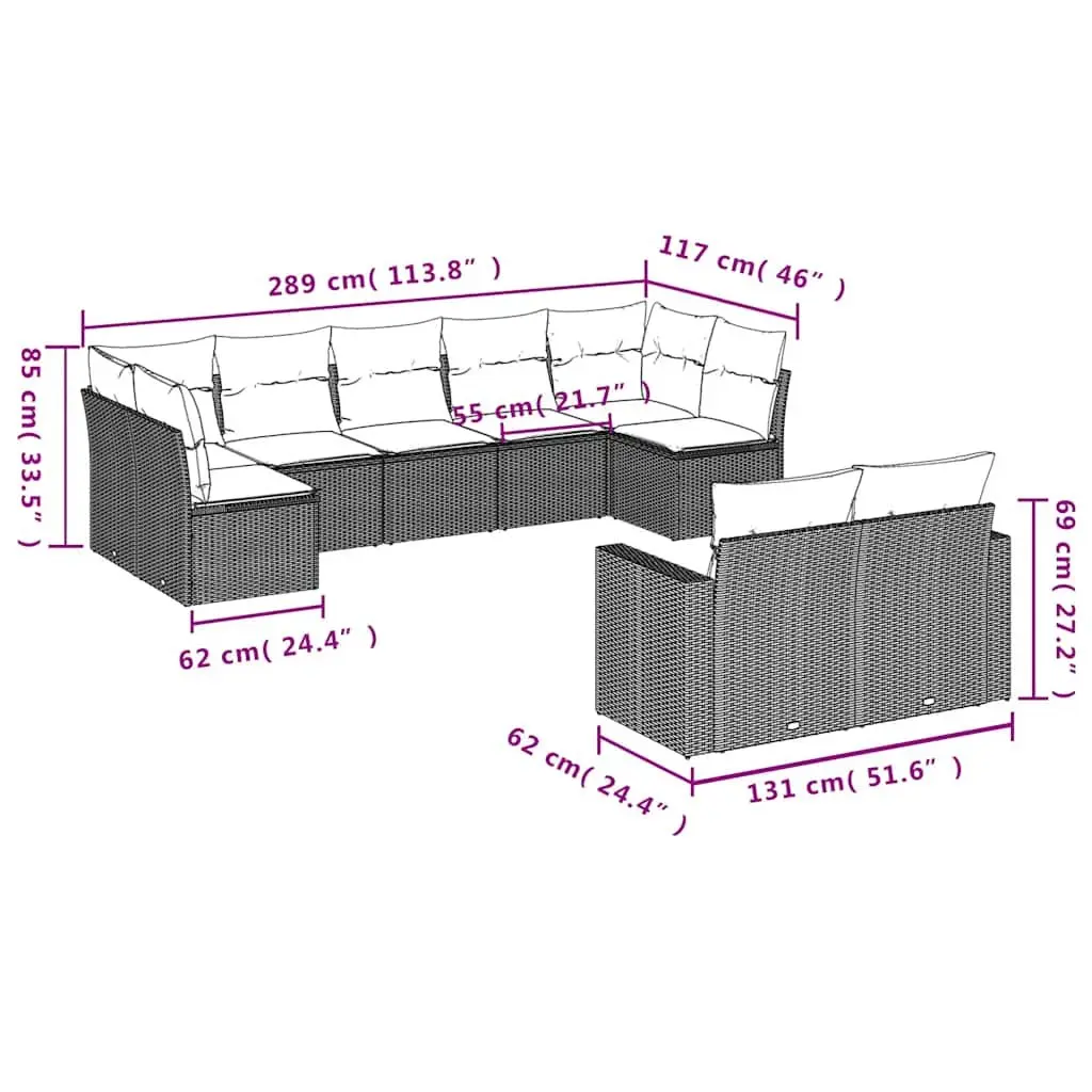 Garden Sofa Set Outdoor Furniture 9 Piece Modular Seating with Cushions Black