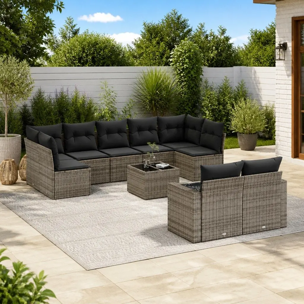 Grey Poly Rattan 10 Piece Garden Sofa Set