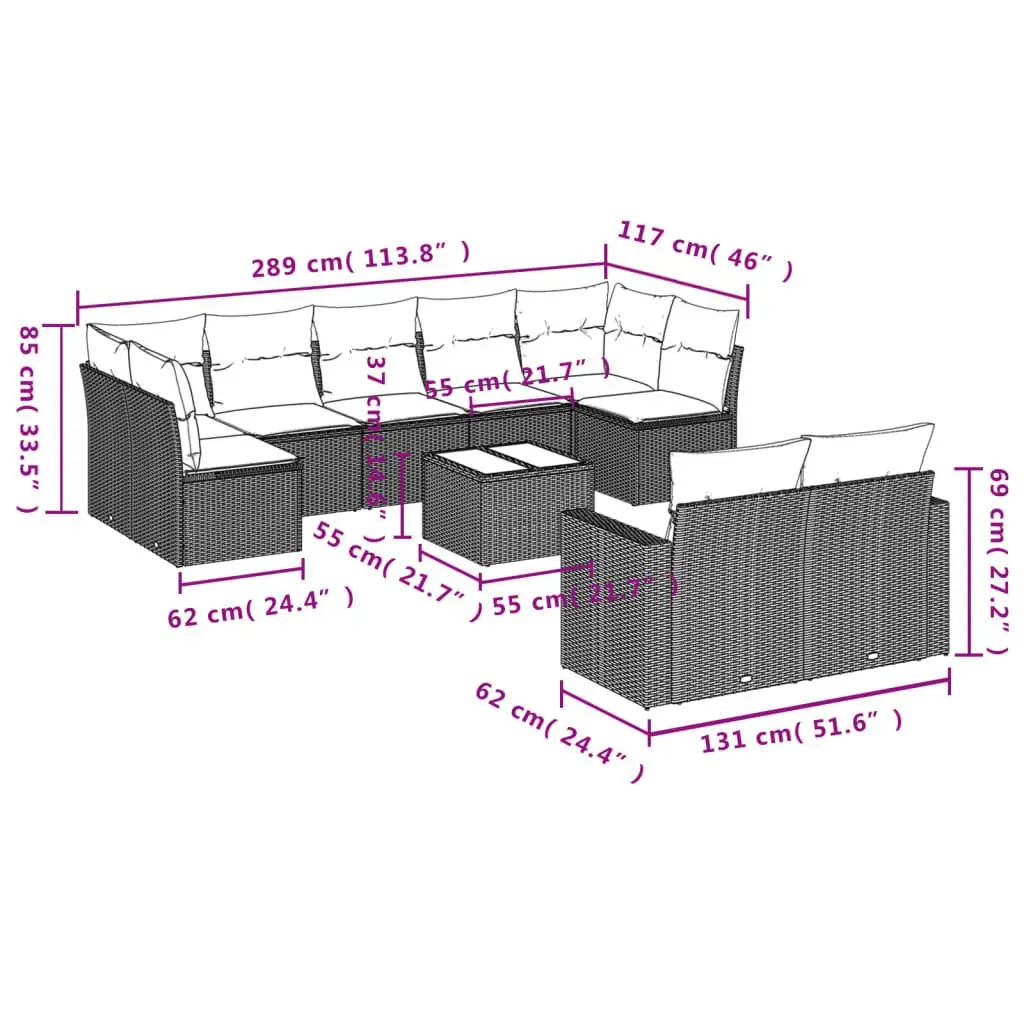 Grey Poly Rattan 10 Piece Garden Sofa Set