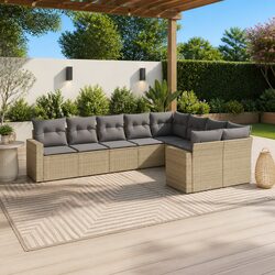 Comfortable Beige 9 Piece Garden Sofa Set with Cushions