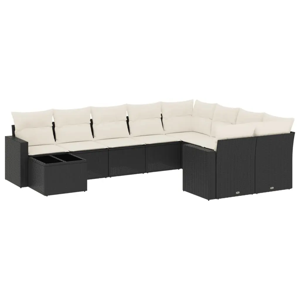 10 Piece Outdoor Garden Sofa Set Patio Furniture Cushions Black Poly Rattan