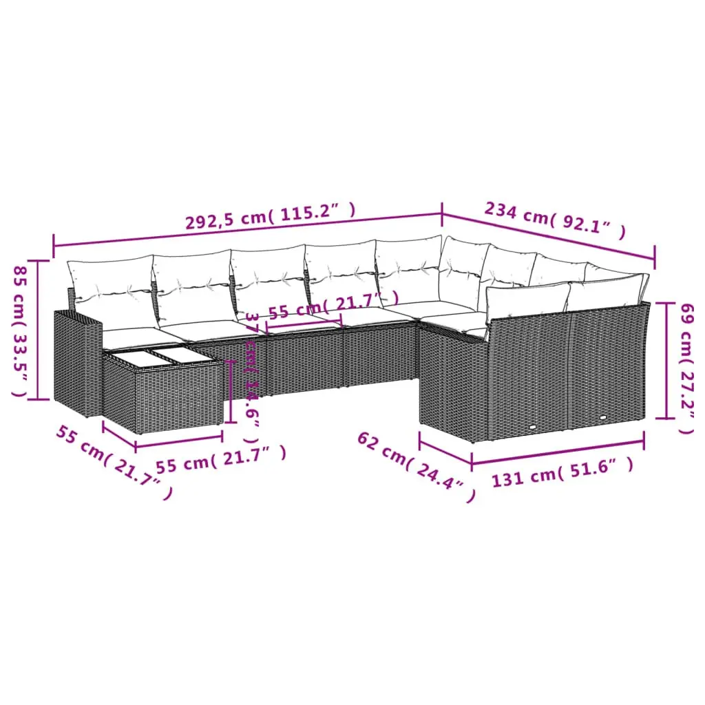 10 Piece Outdoor Garden Sofa Set Patio Furniture Cushions Black Poly Rattan