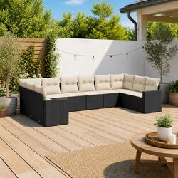 Durable 10-Piece Black Rattan Sofa Set with Cushions