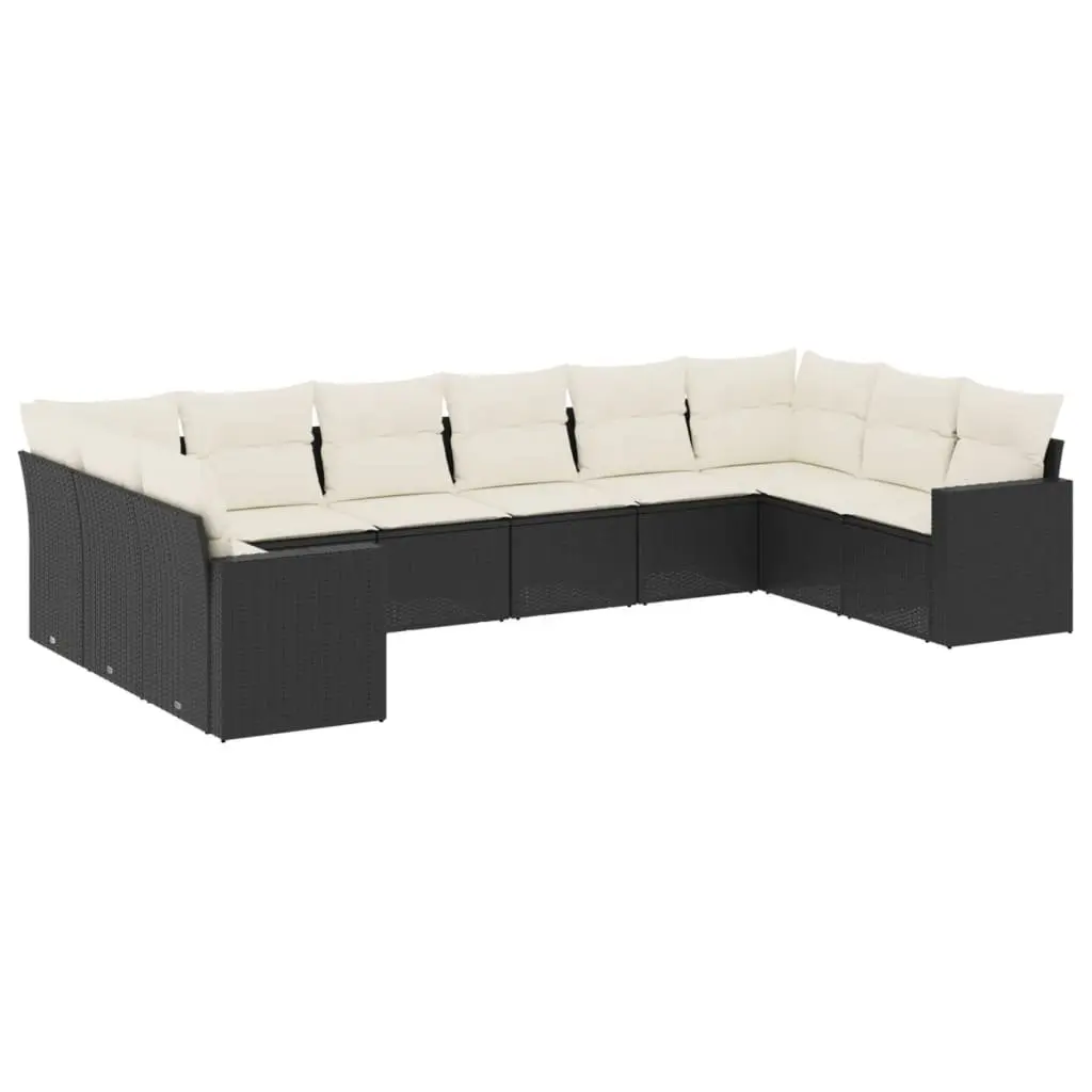 10-Piece Black Rattan Sofa Set with Cushions