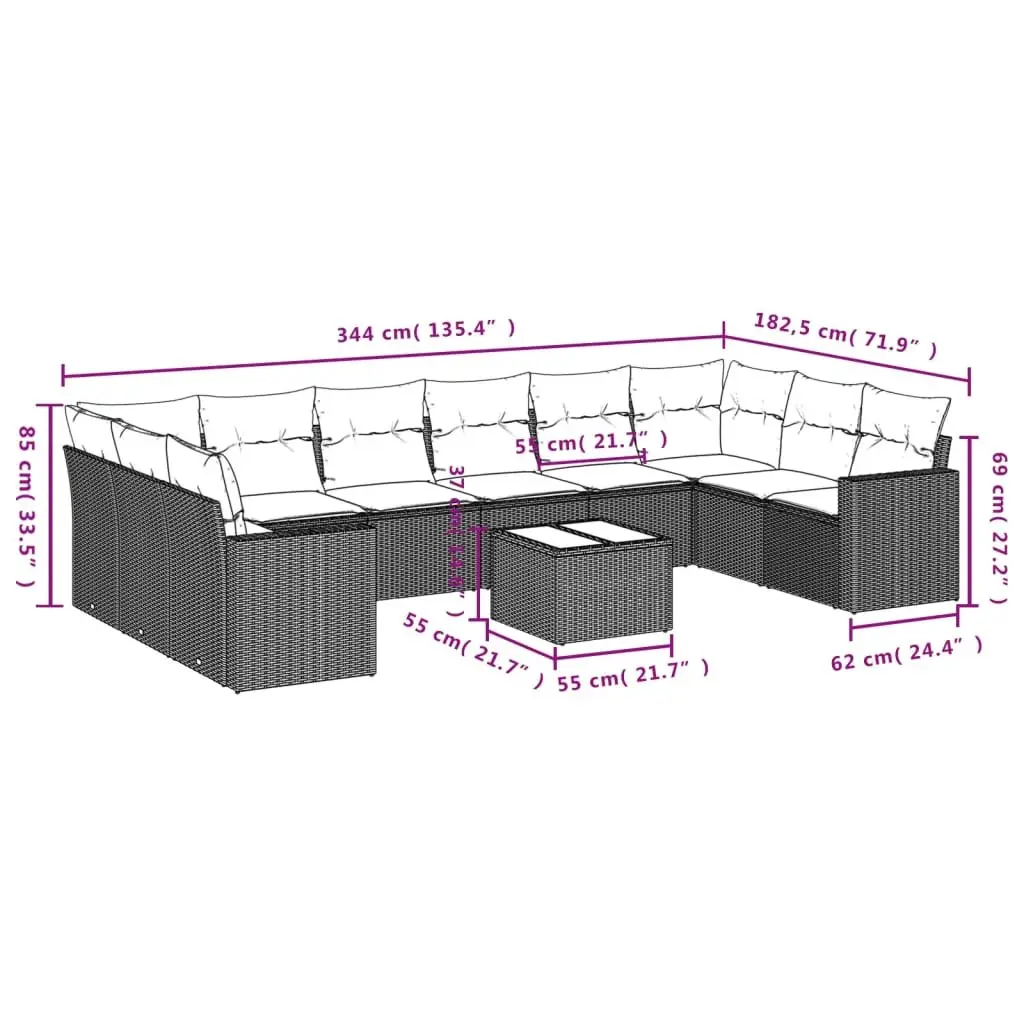 Garden Sofa Set Modular Outdoor Furniture 11 Piece Black Poly Rattan
