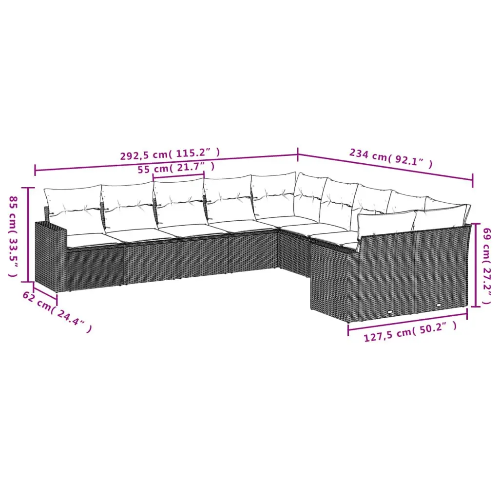 Garden Sofa Set Outdoor Furniture 10 Piece Black Poly Rattan Patio Lounge