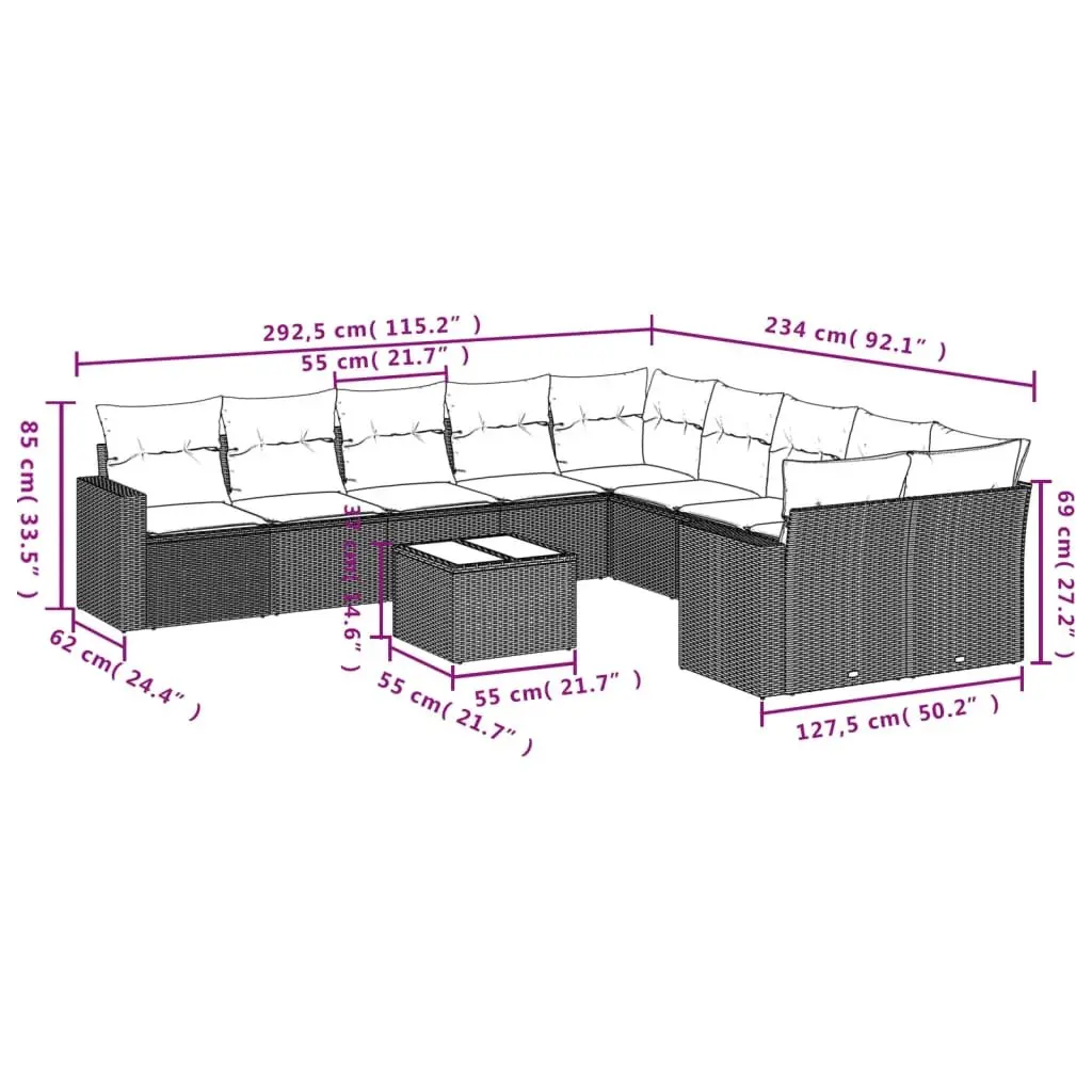 11-Piece Black Garden Sofa Set