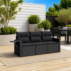 Comfortable 3-Piece Black Rattan Sofa Set for Outdoor Use