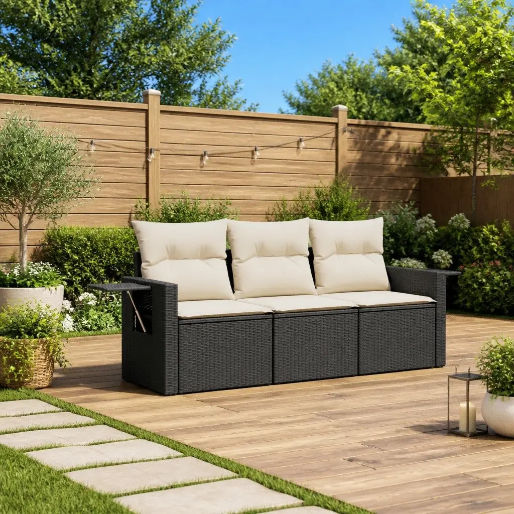Garden Sofa Set Outdoor Furniture Modular 3 Piece Black Poly Rattan