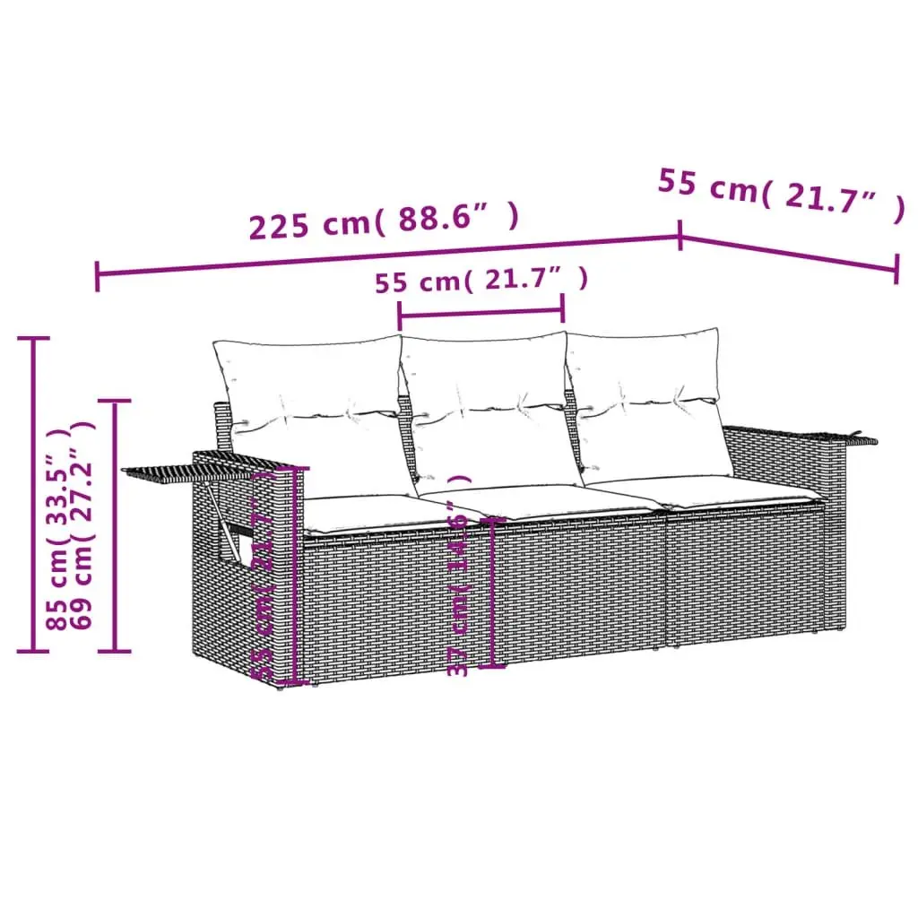 3 Piece Garden Sofa Set Grey Poly Rattan Outdoor Furniture Patio Lounge