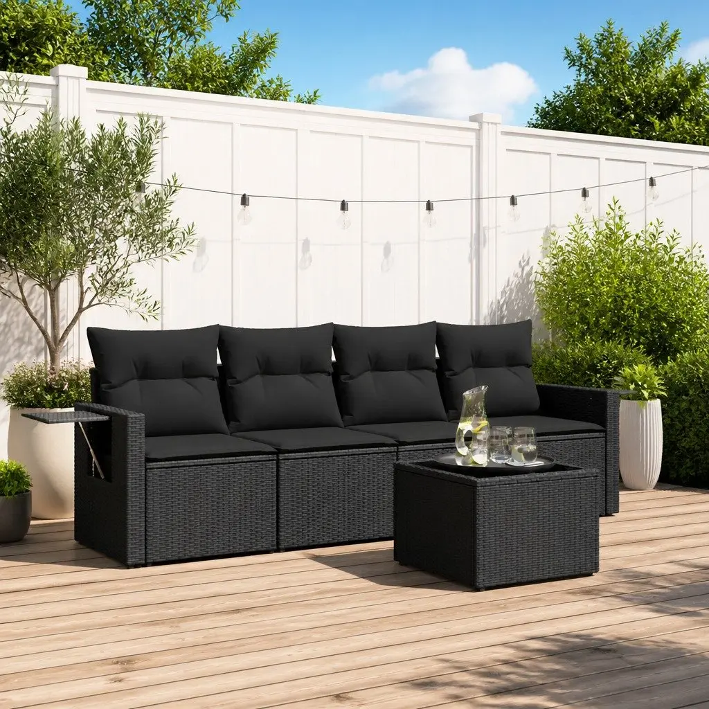Garden Sofa Set 5 Piece Outdoor Patio Furniture Black Poly Rattan