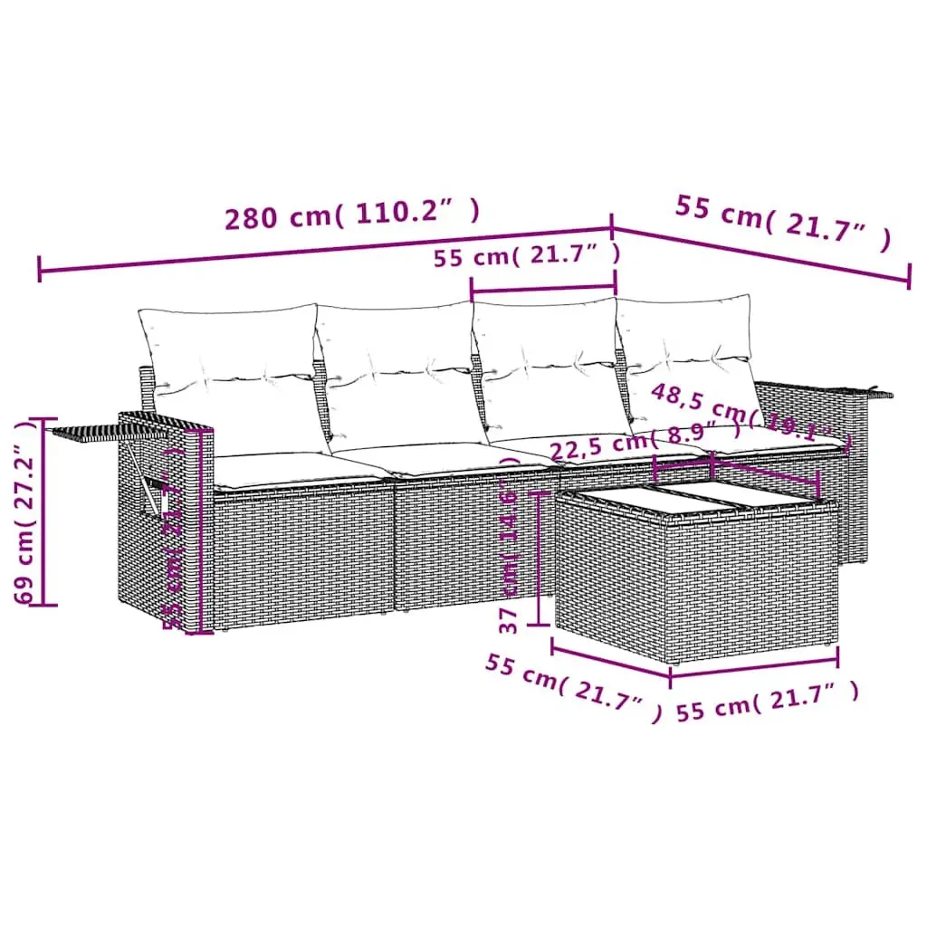 Garden Sofa Set 5 Piece Outdoor Patio Furniture Black Poly Rattan