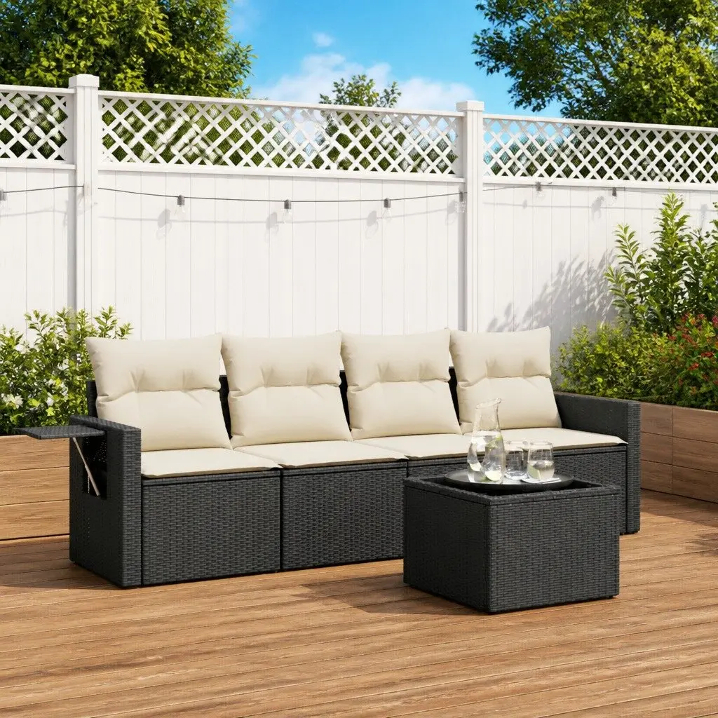 5 Piece Garden Sofa Set Modular Outdoor Furniture Black with Cushions