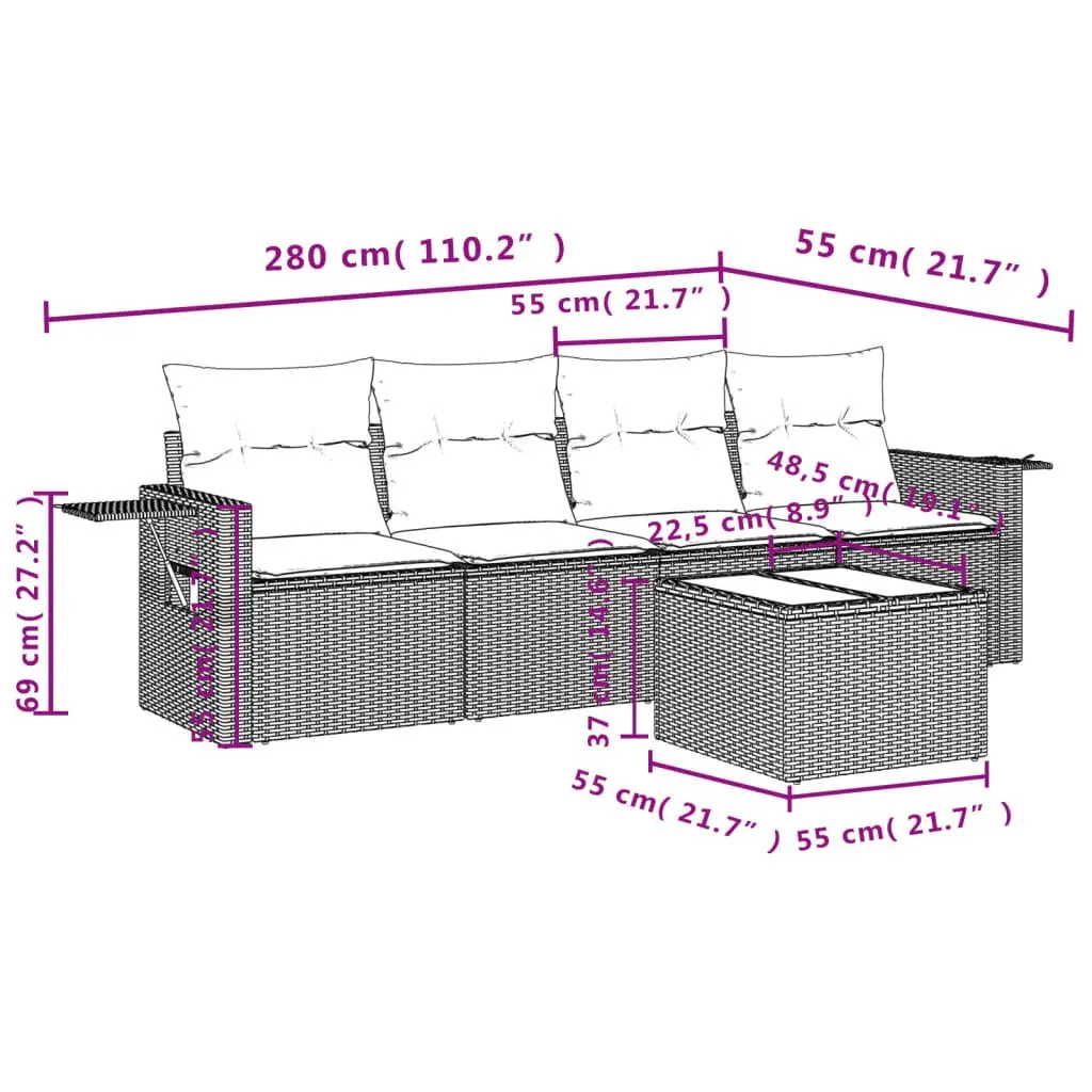 5 Piece Garden Sofa Set Modular Outdoor Furniture Black with Cushions