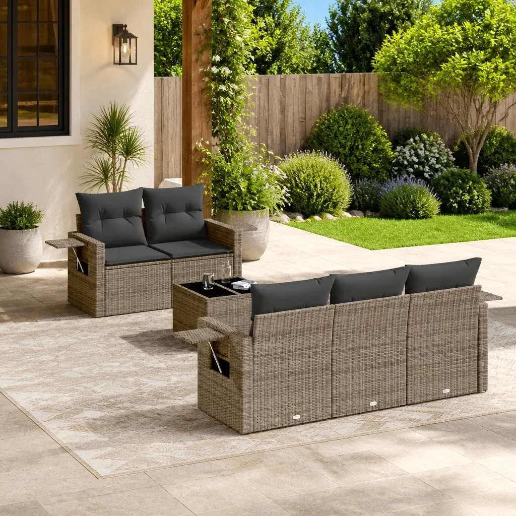 Garden Sofa Set 6 Piece Outdoor Furniture Grey Poly Rattan with Cushions