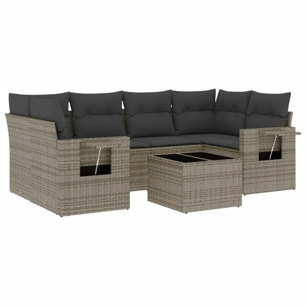 Garden Sofa Set 7 Piece Grey Poly Rattan Outdoor Furniture Patio Lounge
