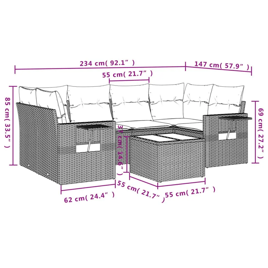 Garden Sofa Set 7 Piece Grey Poly Rattan Outdoor Furniture Patio Lounge