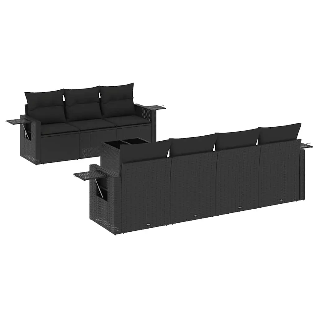 Garden Sofa Set 8 Piece Outdoor Furniture Black PE Rattan with Cushions
