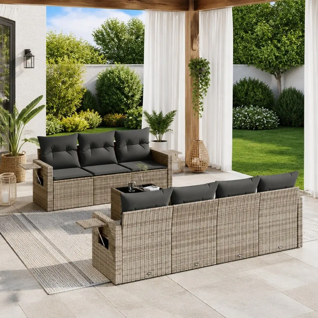 Garden Sofa Set 8 Piece Outdoor Furniture Grey PE Rattan Modular Patio Seating