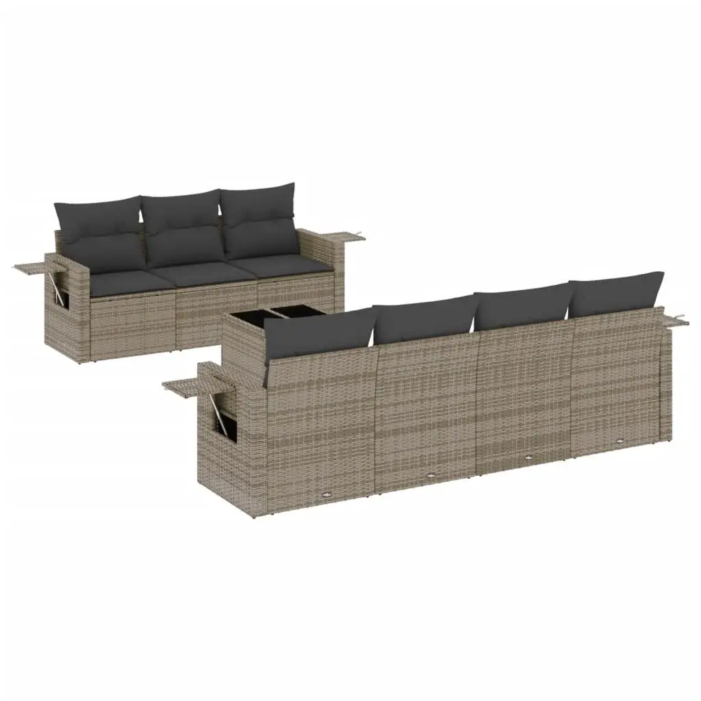 Garden Sofa Set 8 Piece Outdoor Furniture Grey PE Rattan Modular Patio Seating
