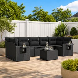 Durable 8-Piece Garden Sofa Set in Black Rattan
