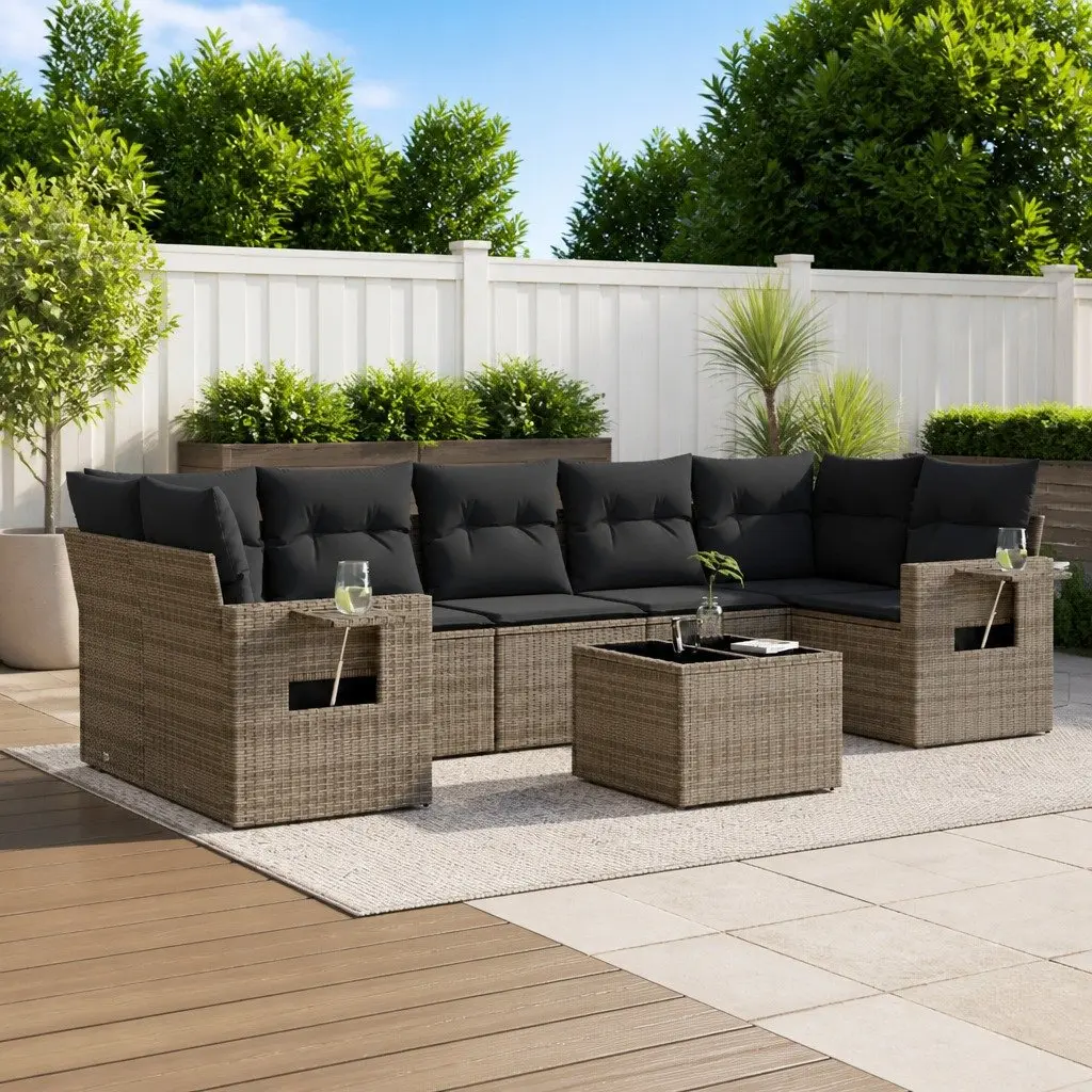 8 Piece Garden Sofa Set with Cushions Grey Outdoor Furniture Patio Sectional