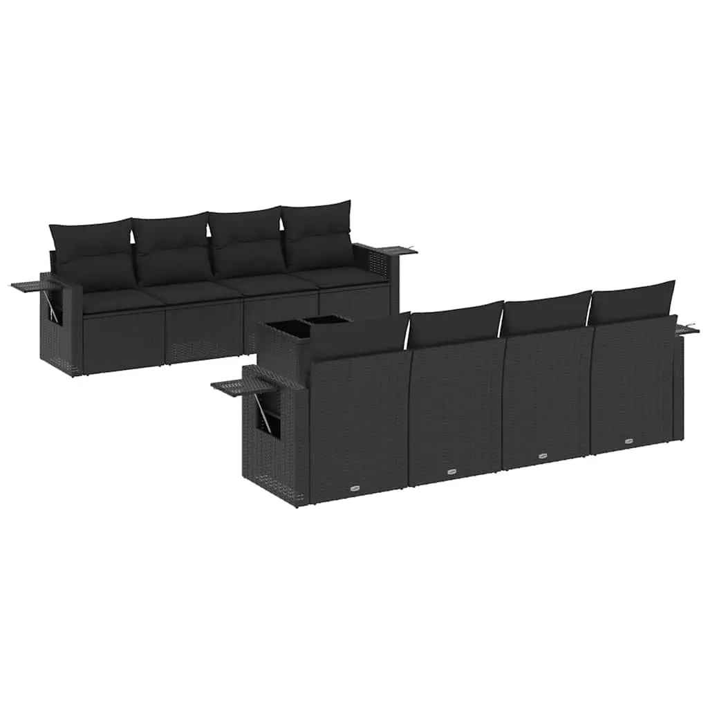 Garden Sofa Set 9 Piece Outdoor Furniture Black Poly Rattan Modular Patio