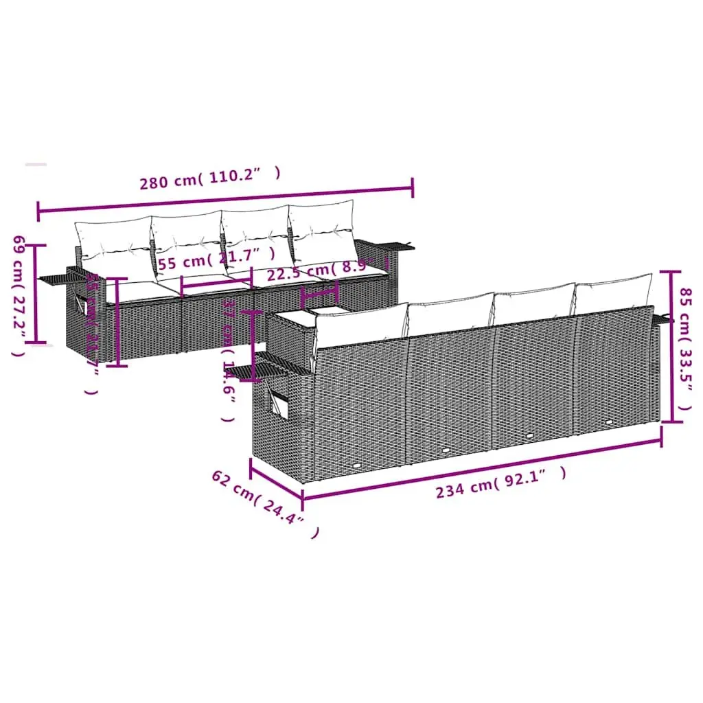 Garden Sofa Set 9 Piece Outdoor Furniture Black Poly Rattan Modular Patio