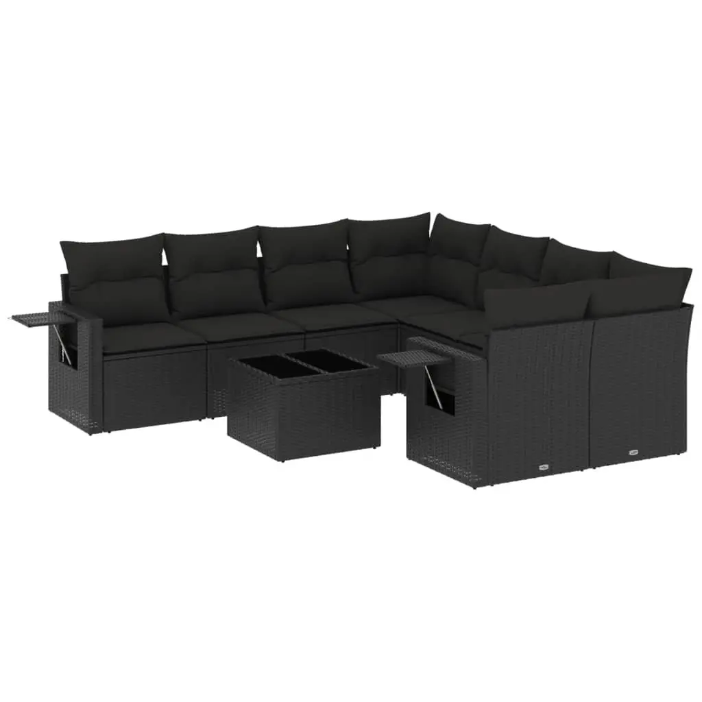 Garden Sofa Set 9 Piece Outdoor Furniture Modular Lounge Black Poly Rattan