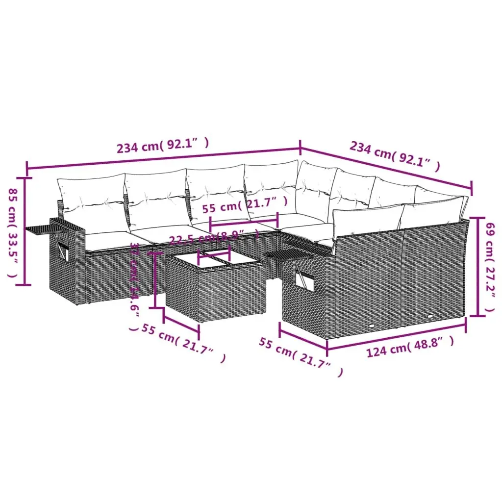 Garden Sofa Set 9 Piece Outdoor Furniture Modular Lounge Black Poly Rattan