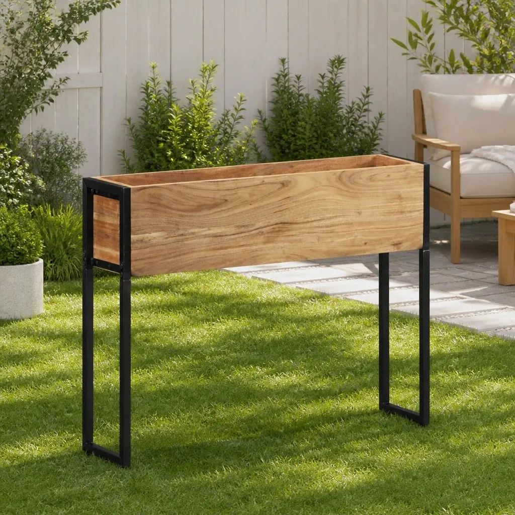 Wooden Planter Box Raised Bed for Vegetables Flowers Herbs 90x20x68cm Brown