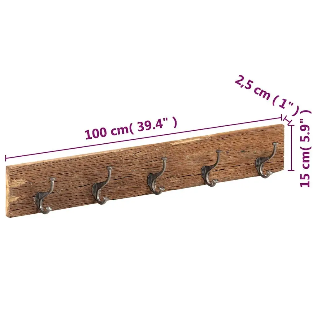 Coat Rack Hall Hanger 5 Hooks Solid Reclaimed Wood Brown
