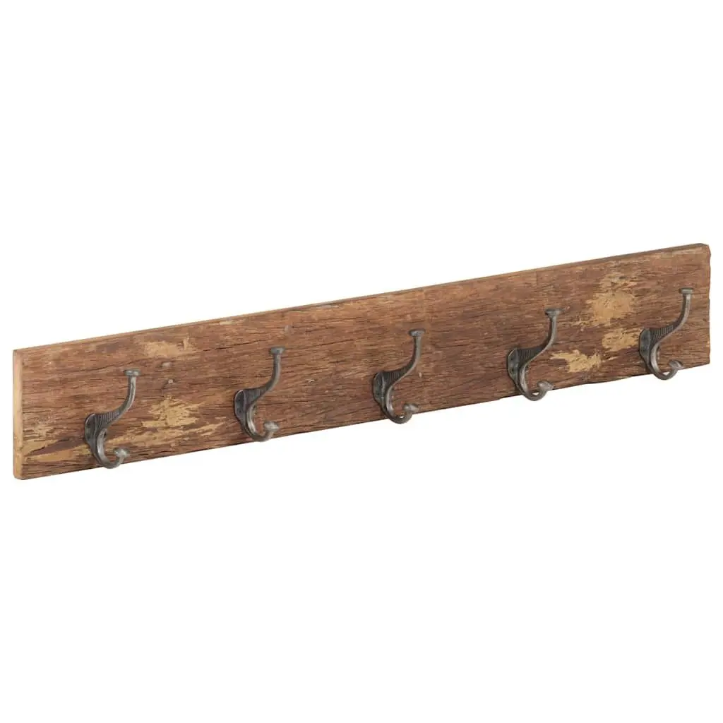 Coat Rack Hall Hanger 5 Hooks Solid Reclaimed Wood Brown