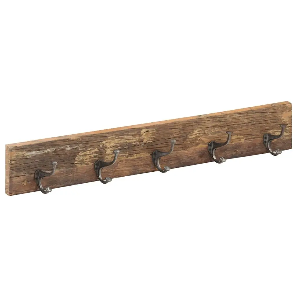 Coat Rack Hall Hanger 5 Hooks Solid Reclaimed Wood Brown