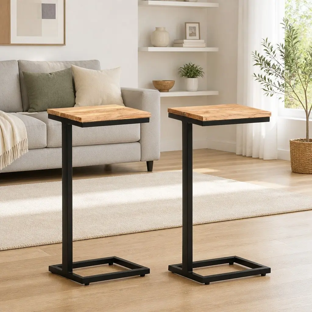 Solid Wood Table with Iron Legs in Brown