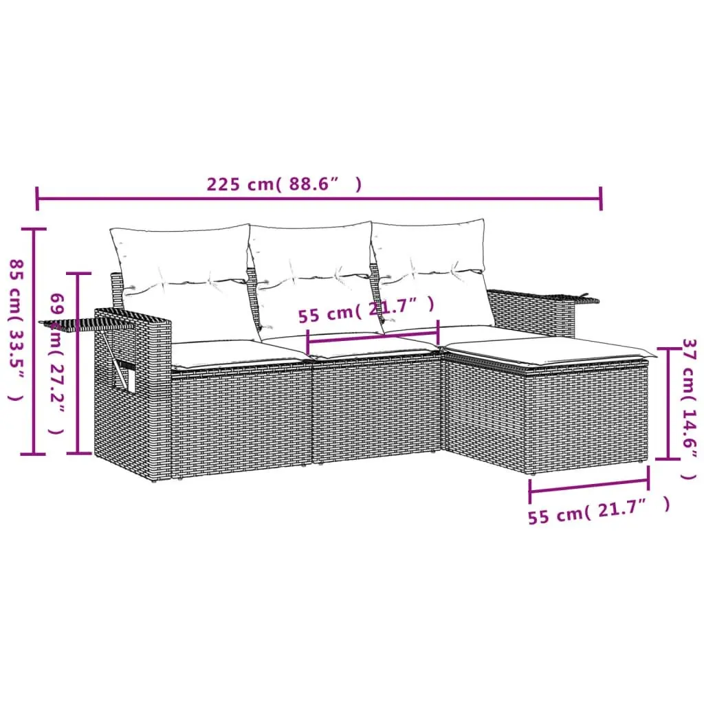 Garden Sofa Set 4 Piece Outdoor Furniture Grey Poly Rattan Modular Patio Seating